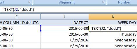 converting date to day of week in excel